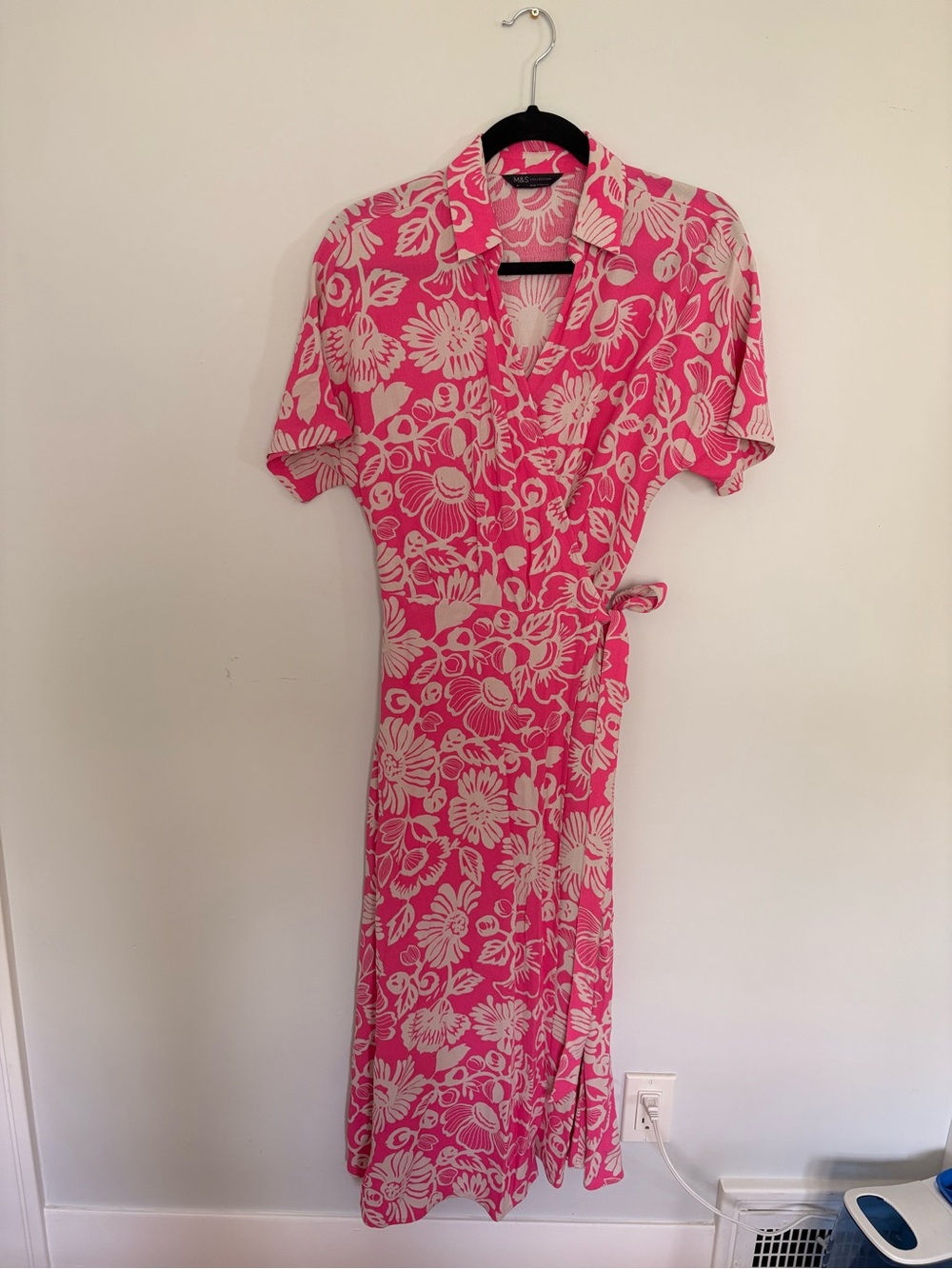 Marks & Spencer Pink and Cream Floral Wrap Maxi Dress